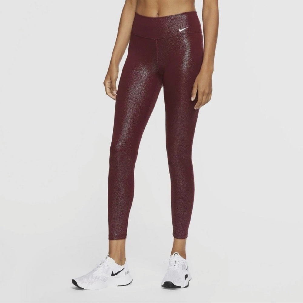 NWT The Nike One Training Dri-fit Sparkle Glitter Mid-Rise Leggings - Large